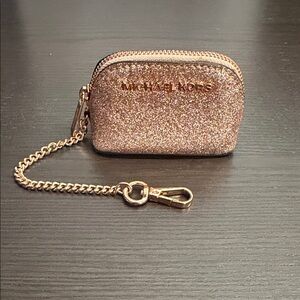 NEW Michael Kors Rose Gold Glitter Pouch Keychain